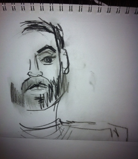 This image is a charcoal sketch of Carlos Lara
